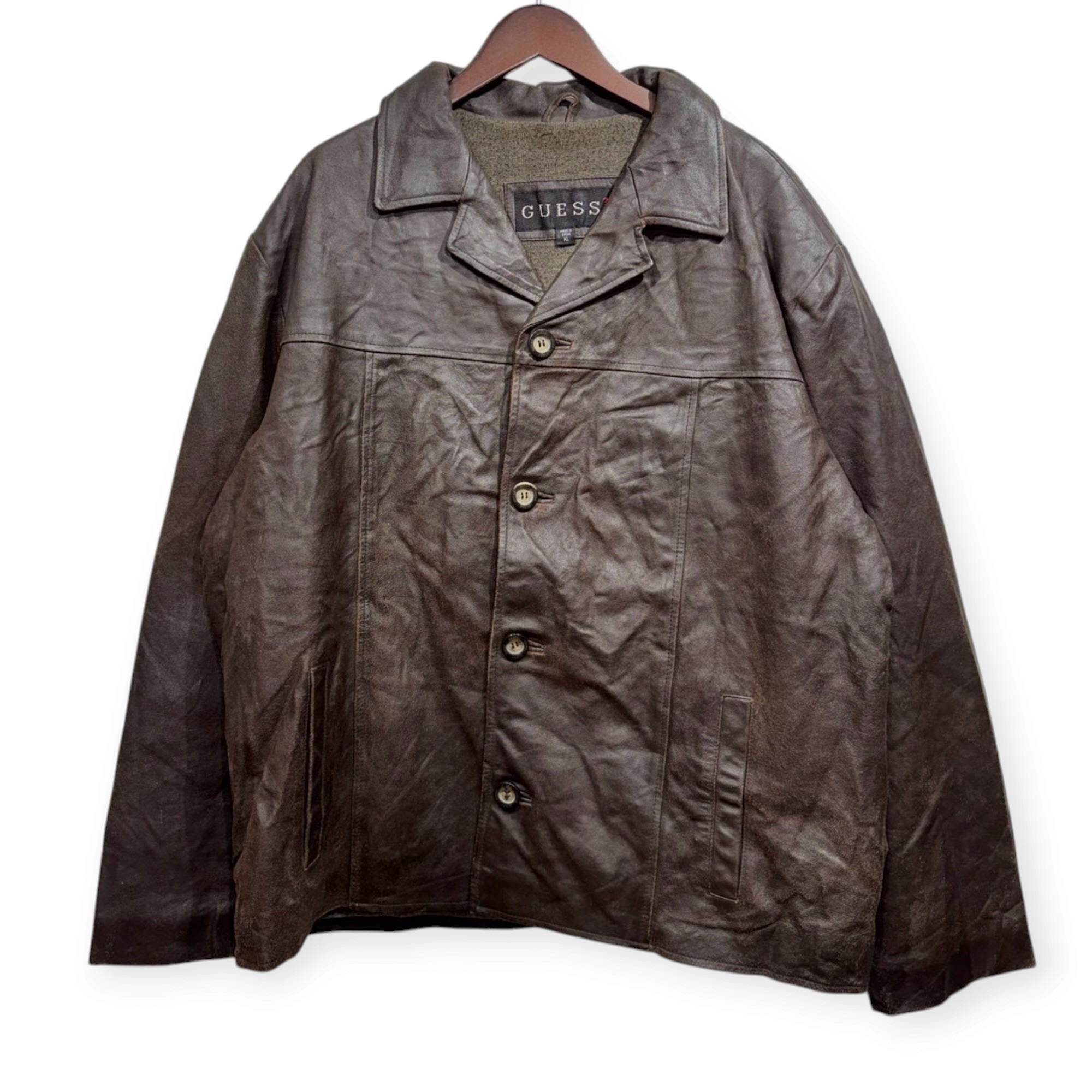 Guess ゲス レザージャケット XL レザー BROWN / 茶