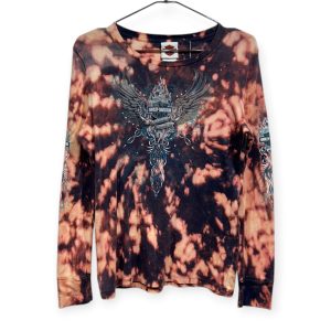 Harley-Davidson ハーレーダビッドソン 長袖タイダイ柄Tシャツ L コットン BLACK / 黒
