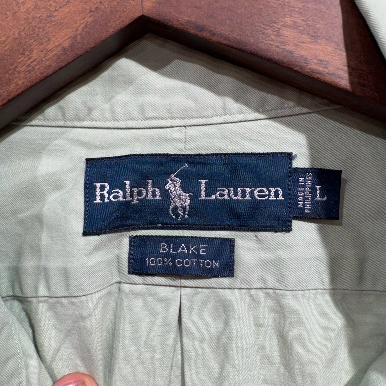 POLO RALPH LAUREN ポロ ラルフローレン 長袖無地シャツ L コットン GREEN / 緑 - 画像 (3)