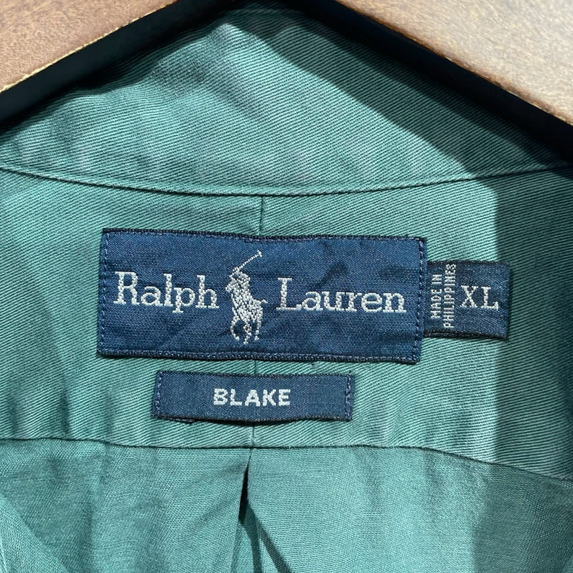 POLO RALPH LAUREN ポロ ラルフローレン 長袖無地シャツ XL コットン100% GREEN / 緑 - 画像 (2)