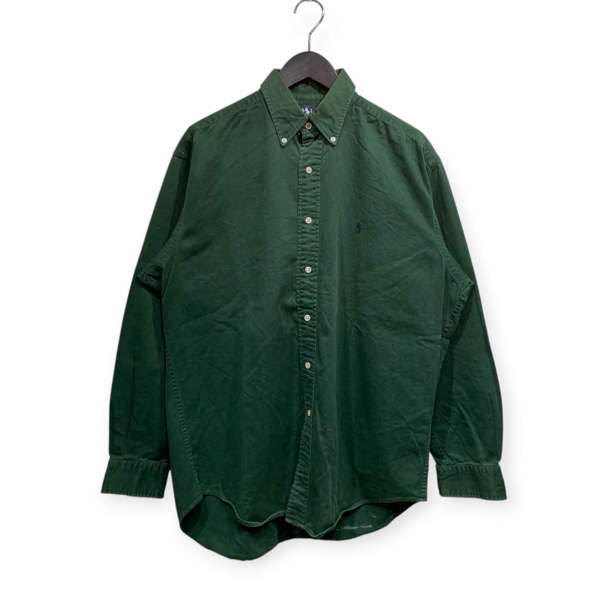 POLO RALPH LAUREN ポロ ラルフローレン 長袖無地シャツ XL コットン100% GREEN / 緑