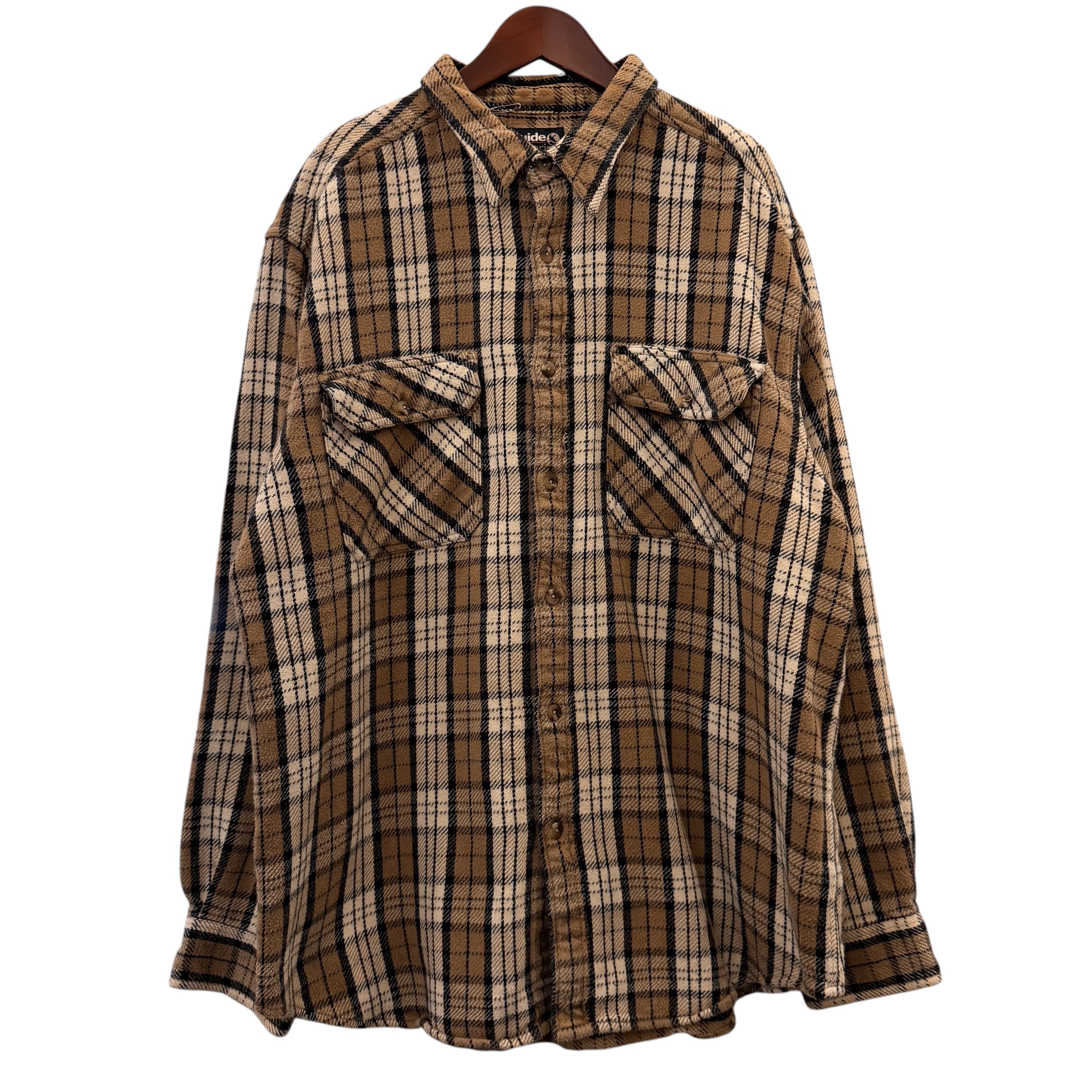 NONAME 長袖ネルシャツ L コットン BROWN / 茶