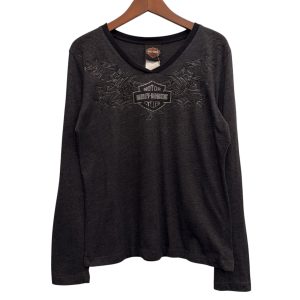 Harley-Davidson ハーレーダビッドソン 長袖モーターTシャツ M コットン50%、ポリエステル50% BLACK / 黒