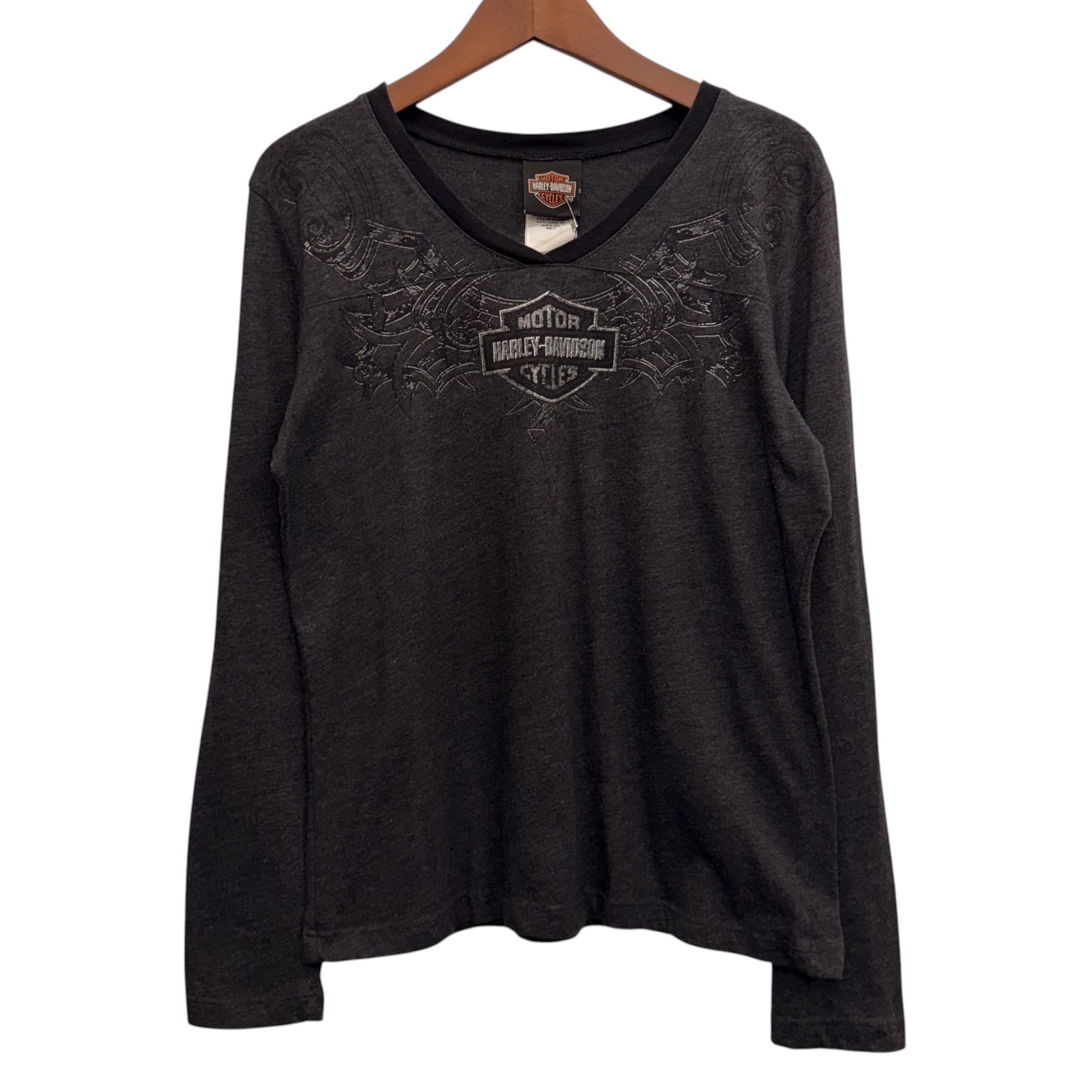 Harley-Davidson ハーレーダビッドソン 長袖モーターTシャツ M コットン50%、ポリエステル50% BLACK / 黒