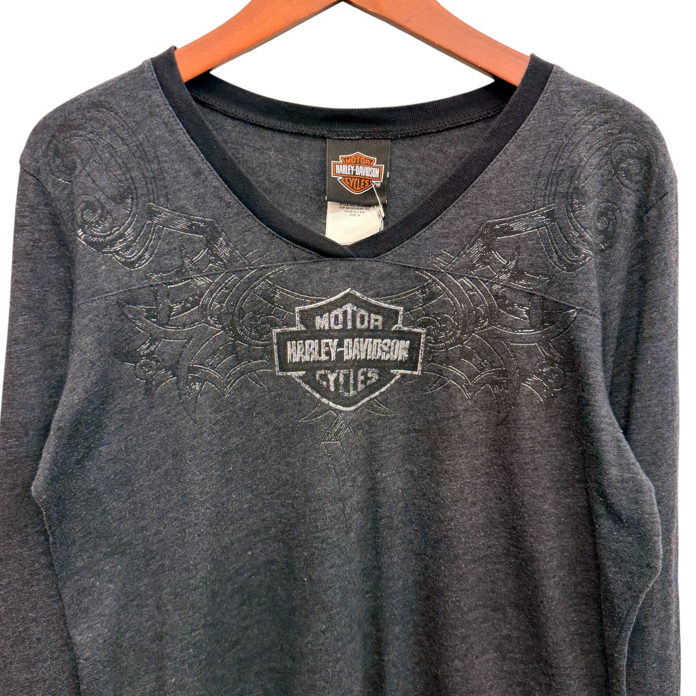 Harley-Davidson ハーレーダビッドソン 長袖モーターTシャツ M コットン50%、ポリエステル50% BLACK / 黒 - 画像 (2)