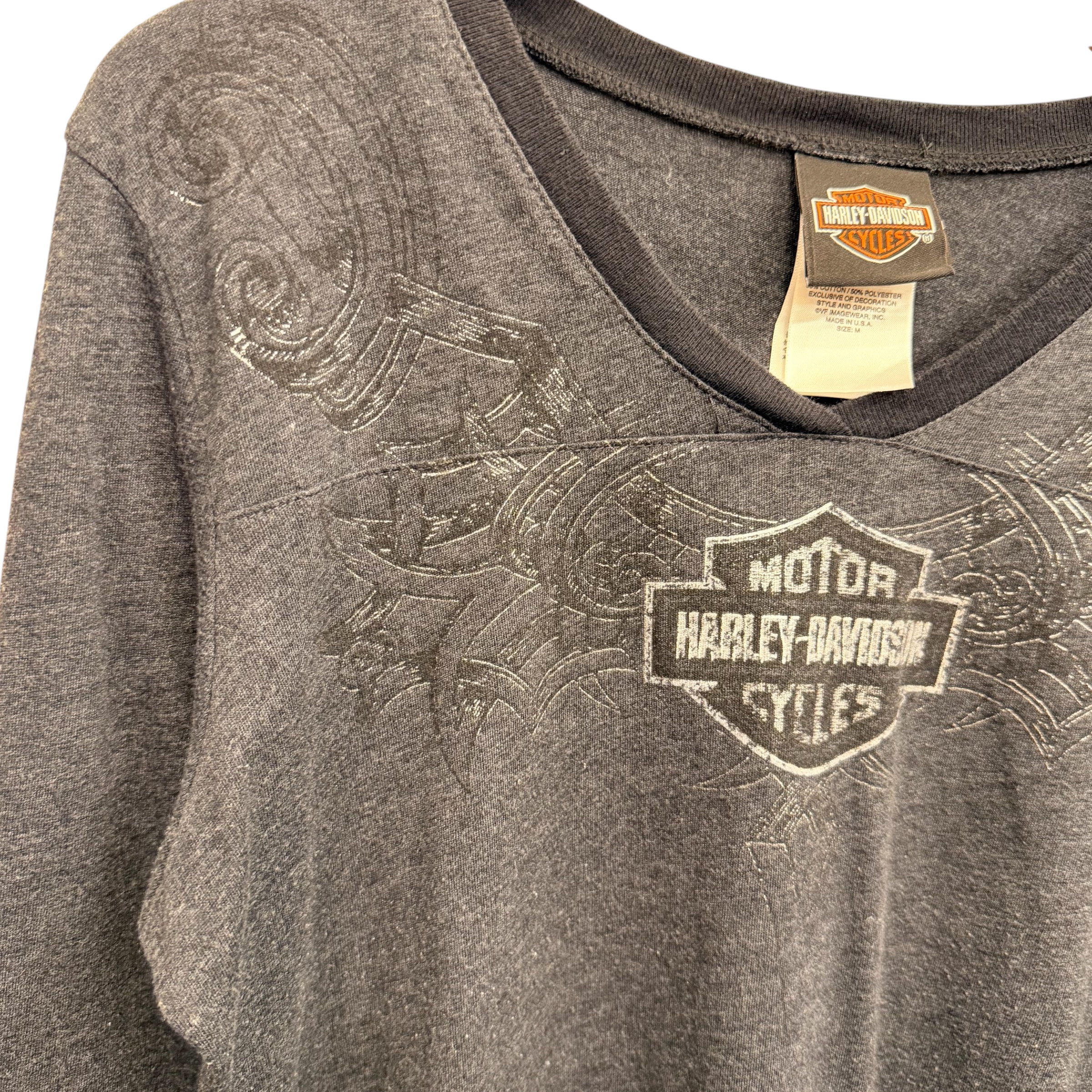 Harley-Davidson ハーレーダビッドソン 長袖モーターTシャツ M コットン50%、ポリエステル50% BLACK / 黒 - 画像 (3)