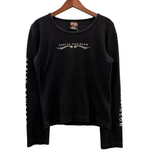 Harley-Davidson ハーレーダビッドソン 長袖モーターTシャツ XL コットン BLACK / 黒