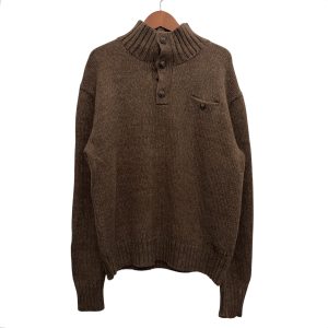 POLO RALPH LAUREN ポロ ラルフローレン 無地ハーフボタンニット コットン BROWN / 茶